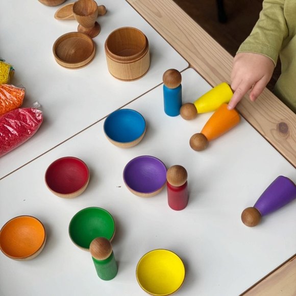Toddler Rainbow Sensory Play, Montessori Waldorf Wooden Toys - Picture 3 of 10